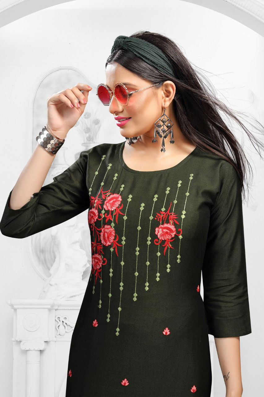 Fashion Talk Roohi Fancy Designer Style Casual Wear Rayon Kurtis With Bottom Collection 